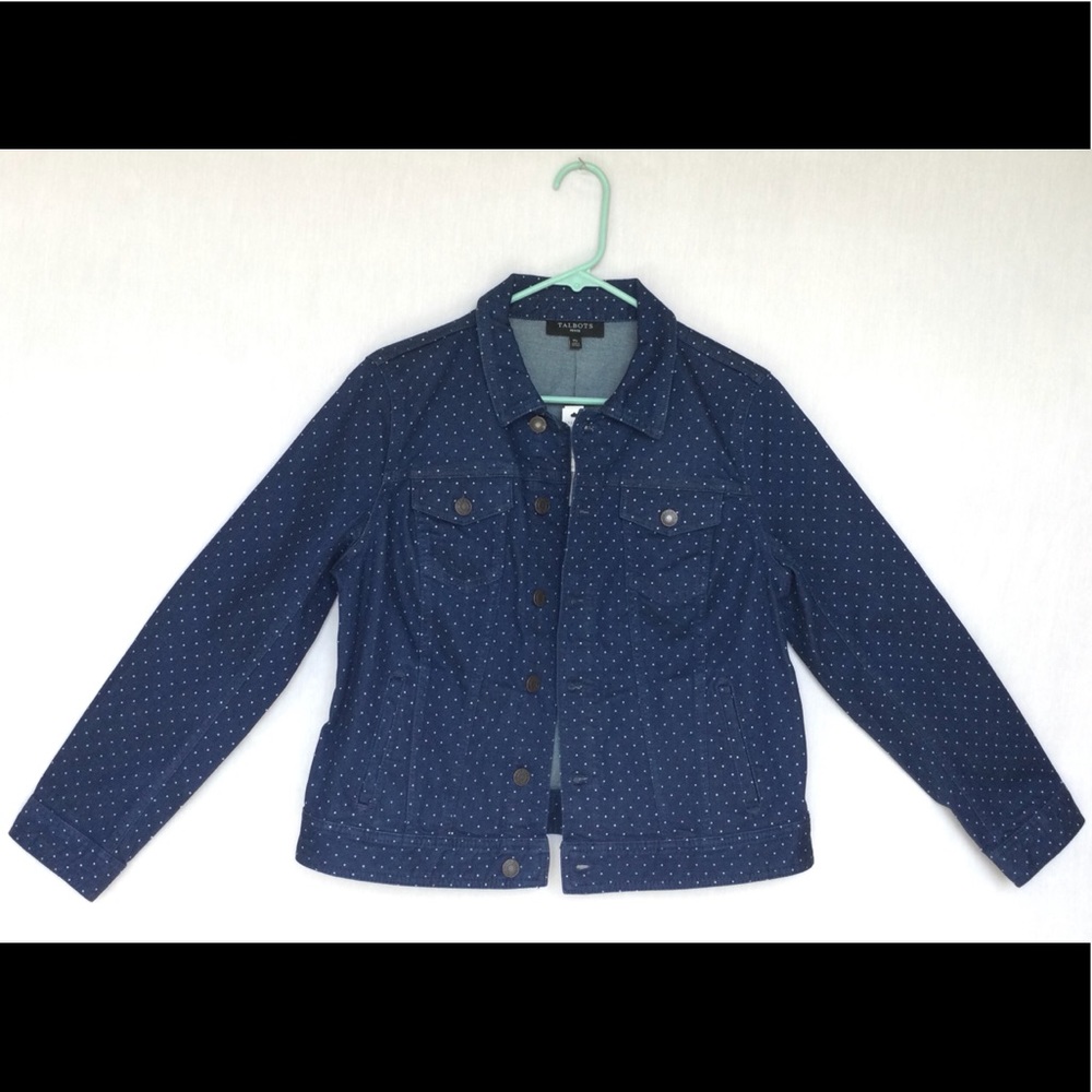 Denim jacket, Talbots, polka dots, petite medium